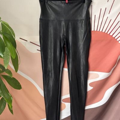 Spanx Faux Leather Leggings for Women Size L Black Shiny Pants